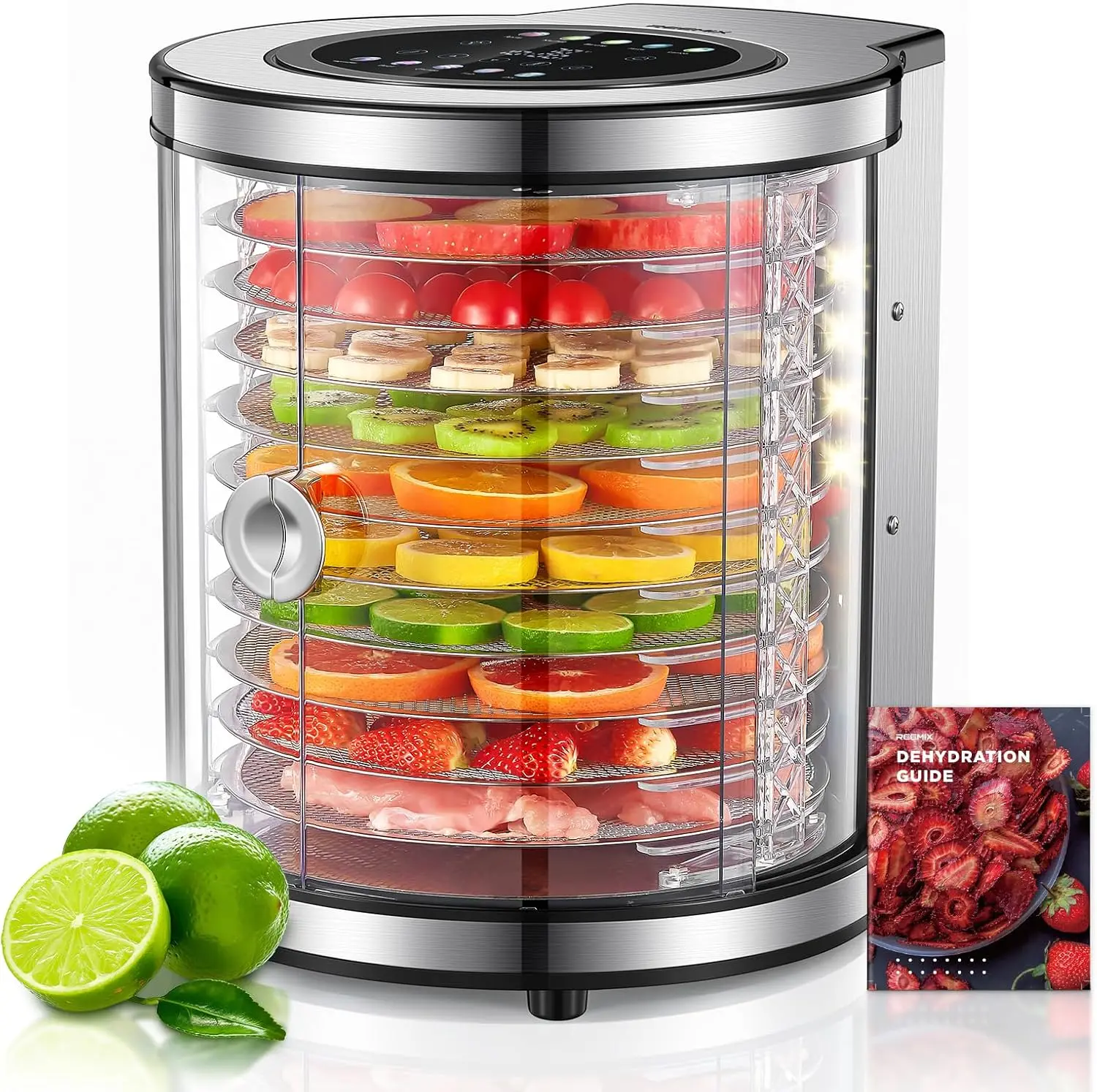 Deshidratador de Alimentos de Acero Inoxidable de 10 Niveles con Pantalla LCD - Secador de Alimentos con Rotación de 850W, 35-75 ° C, 1-48H