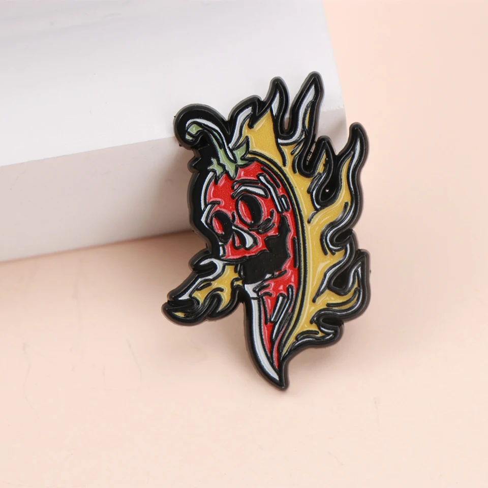 Cartoon Flaming Chili Pepper Enamel Metal Funny Lapel Pins Brooches Badges Backpack Clothing DIY Decorative Patch Jewelry
