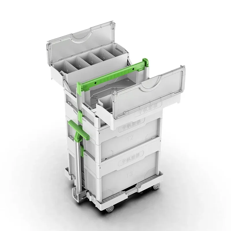 Stackable Rolling Tool Trolley Cabinet with Drawers, Heavy Duty Metal Stackable Toolbox Cart for Garage Workshop Storage