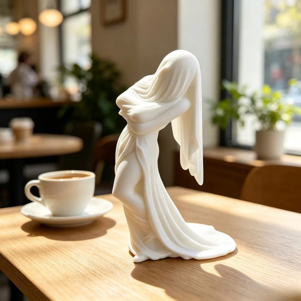 Mysterious Veil Goddess Statue Flowing Veil Female Gothic‑Chic Desktop Ornament Modern Shelf Home Decor Unique Housewarming Gift