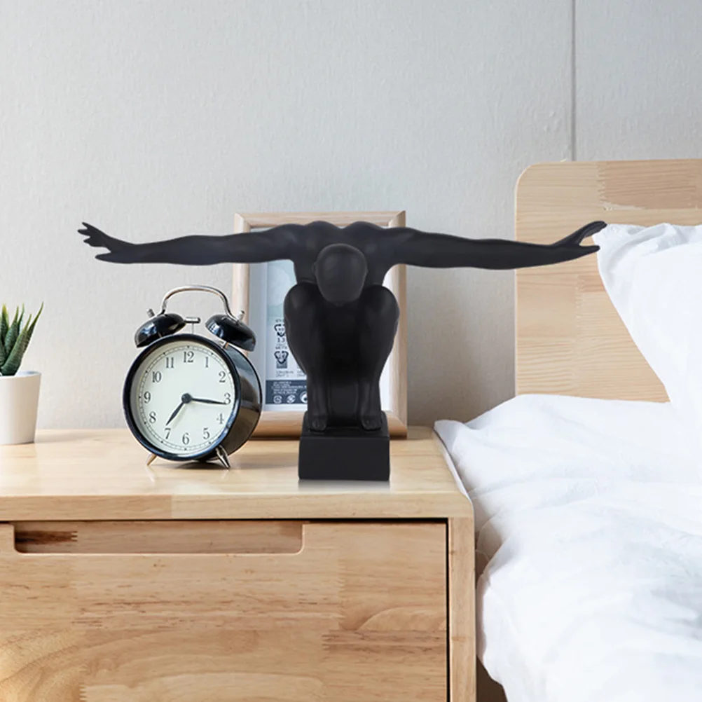 

1Pcs Nordic Style Resin Sculpture Statue Winged Man Abstract Home Decor Office Living Room Porch Decoration Craft