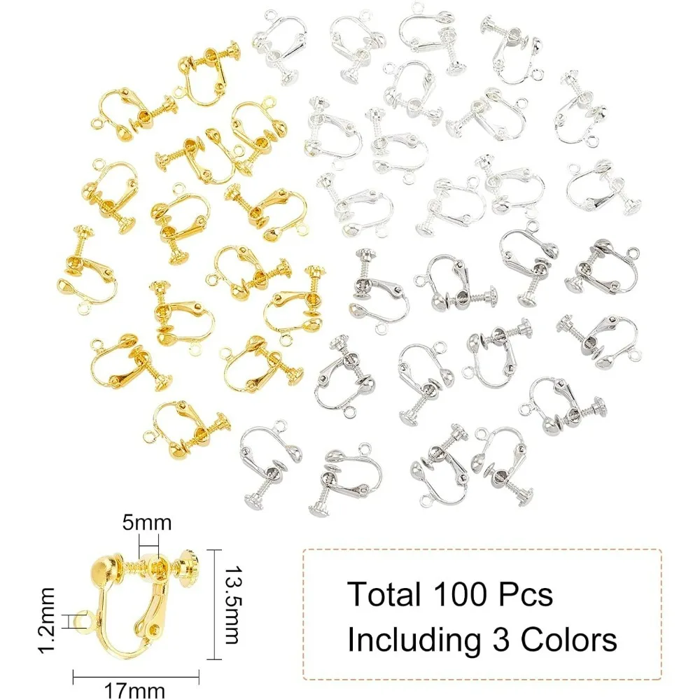 100 Pcs Screw Adjustment Brass Screw Clip Earring Converters Random Mixed Color Clip-on Earring Findings Components Screw Back