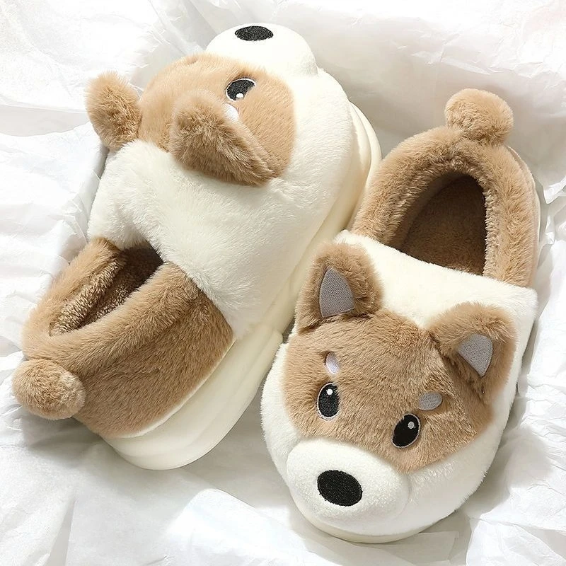 

Плюшевые тапочки Shiba Inu, теплые, пушистые, нескользящие домашние тапочки для пар