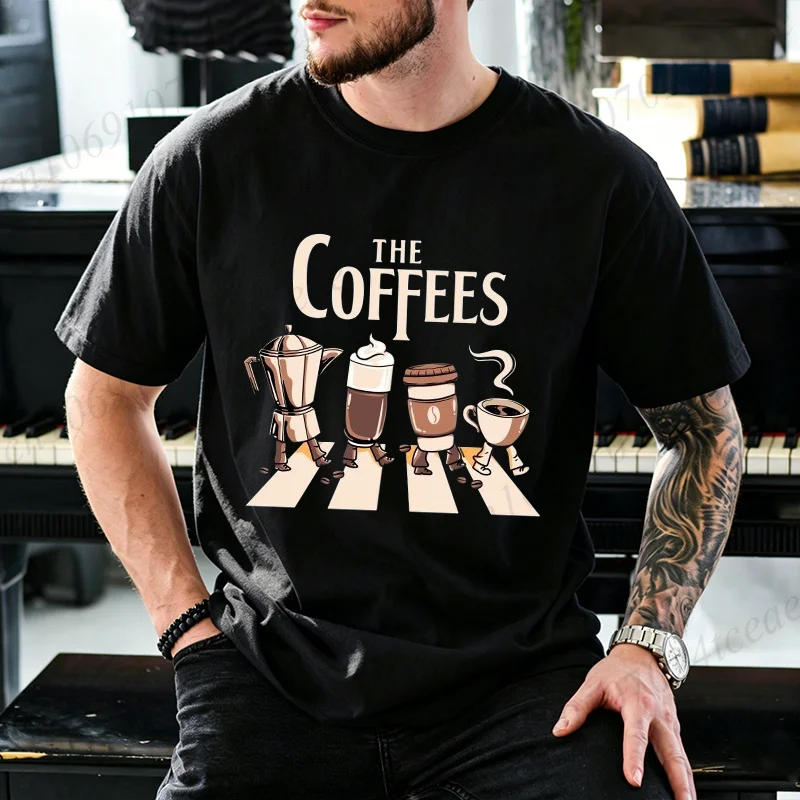 Camiseta Masculina de Verão com Estampa de Café, Manga Curta, Casual, Oversized, para Homens e Mulheres, Tamanhos Grandes