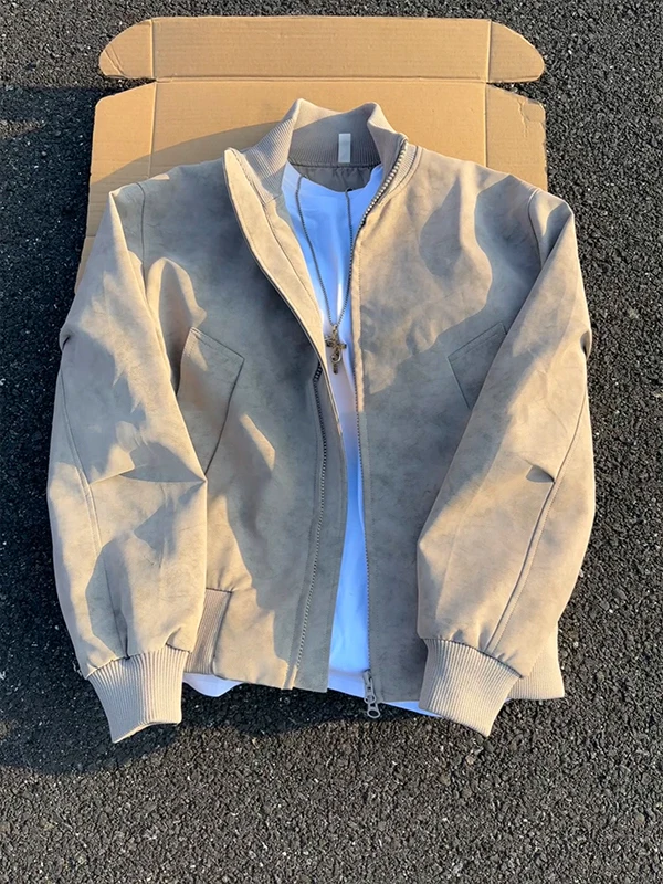 

Мужская зимняя теплая куртка-пилот из кожи с подкладкой из флиса, синяя, с воротником-стойкой и хлопковым утеплителем, на молнии.