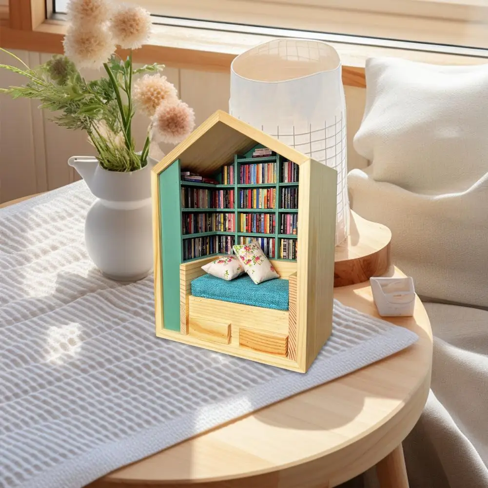 Miniature Bookroom Figurine Wooden Miniature Book Nook Decoration for Book Lovers Mini Bookroom Figurine Ornament Anxiety Relief