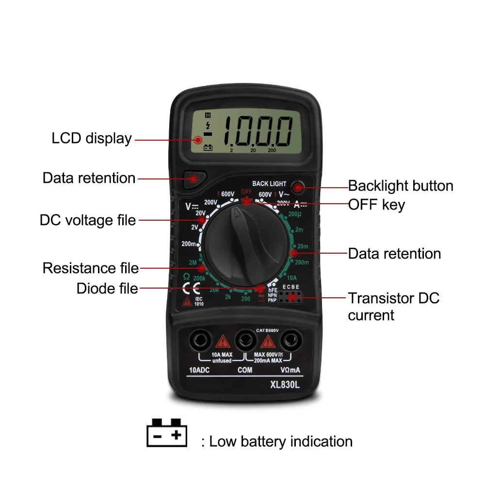 XL830L Multimetro digitale Esr Meter Tester Multimetro portatile AC/DC voltmetro amperometro Ohm Tester misuratore elettrico Multimetro