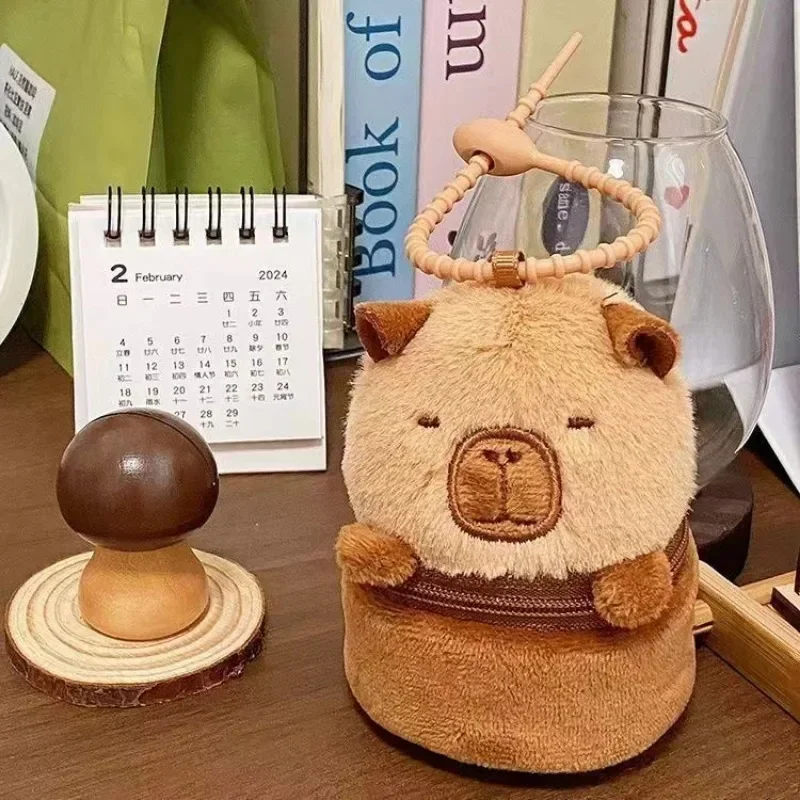 1/3/5/10/20PCS Cartoon Capybara Coin Purse Bamboo Tube Panda Plush Keychain Cute Animal Plush Toy Christmas Gift for Kids