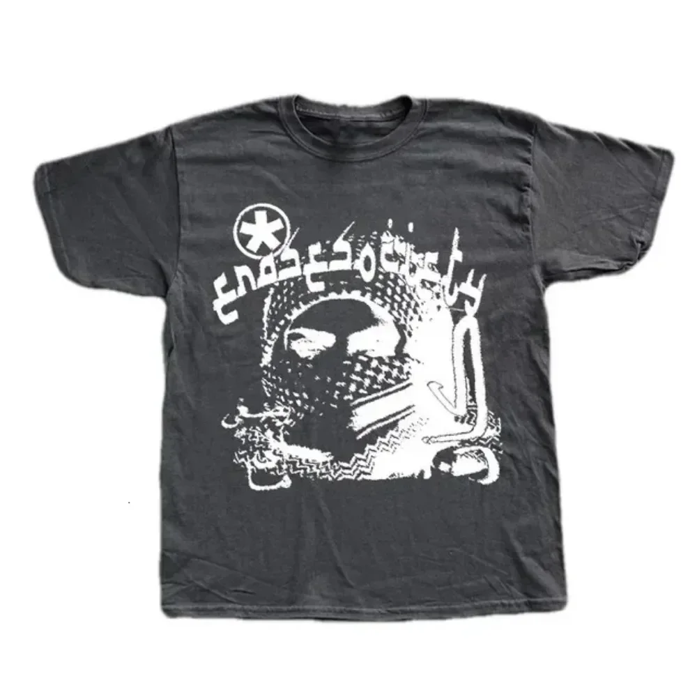 2025 new model Y2K Cotton T-shirt Grunge Goth Harajuku Graphic Print O-Neck Tee Hip Hop Streetwear Loose Short Sve T-shirt Punk