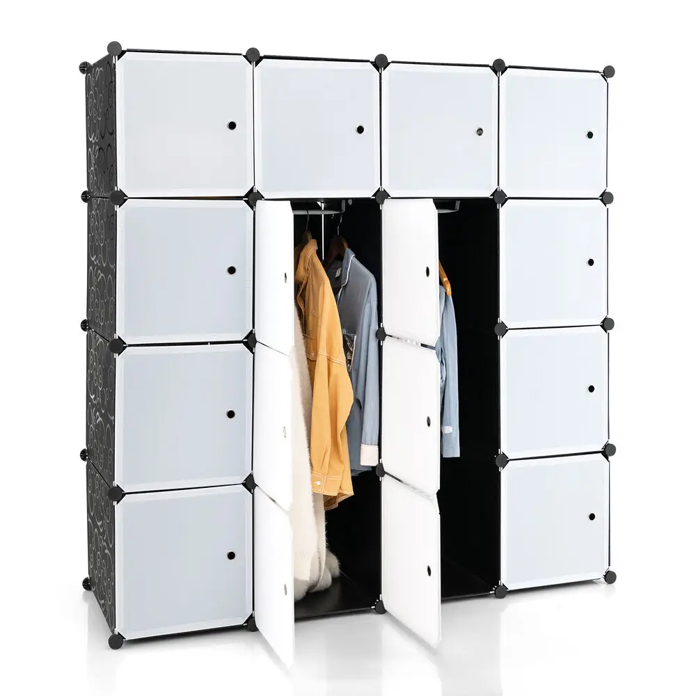 

Costway 16-Cube Portable Closet Wardrobe Armoire Bedroom Dresser w/2 Hanging Rods