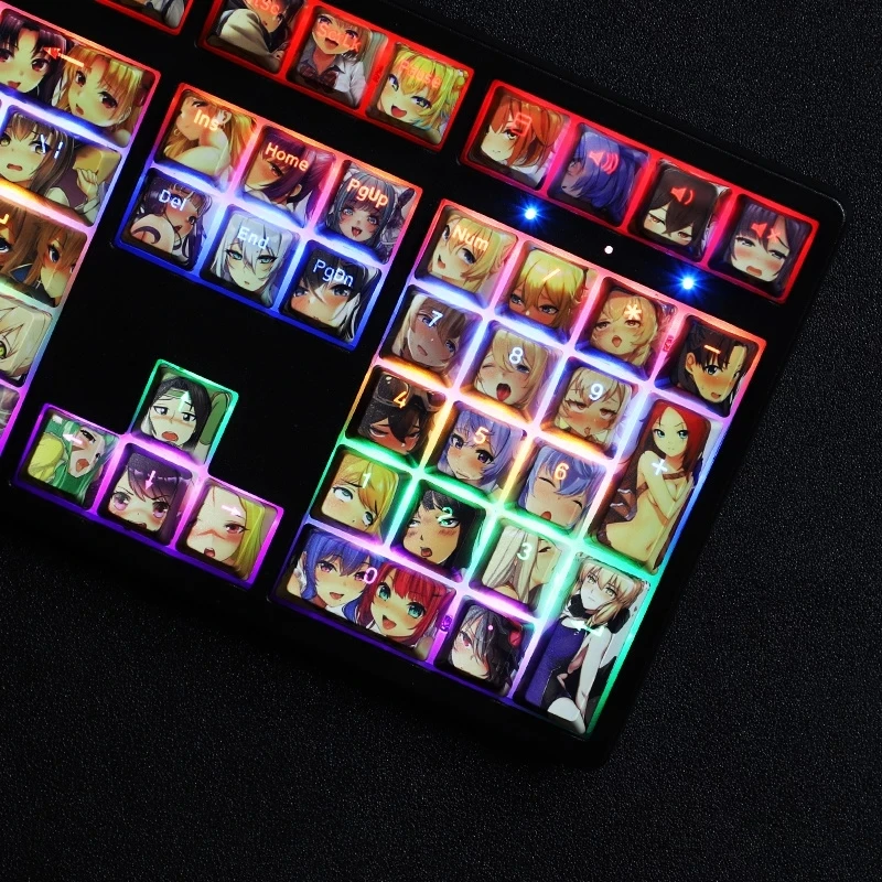 1 Set PBT 5 Sides Dye Sublimation Keycaps Two Dimensional Cartoon Anime Backlit Key Caps For Beauty Girls OEM Profile
