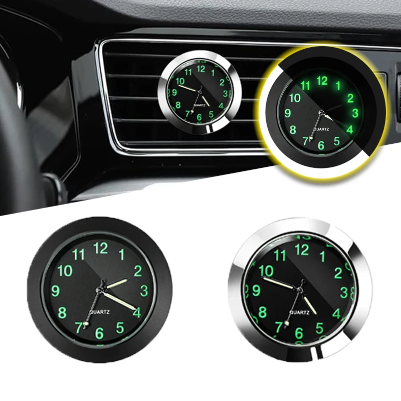 

Car Quartz Clock Air Conditioner Clip Vent Decoration Watch Glow-in-the-dark Alloy Clock Round Quartz Movement Car Accessories