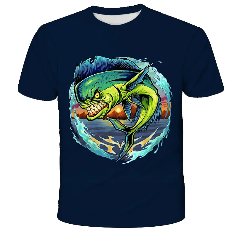 new style fish men's t-shirt 3d printed t-shirt funny t-shirt hip hop boys and girls t-shirt fishing clothing casual top
