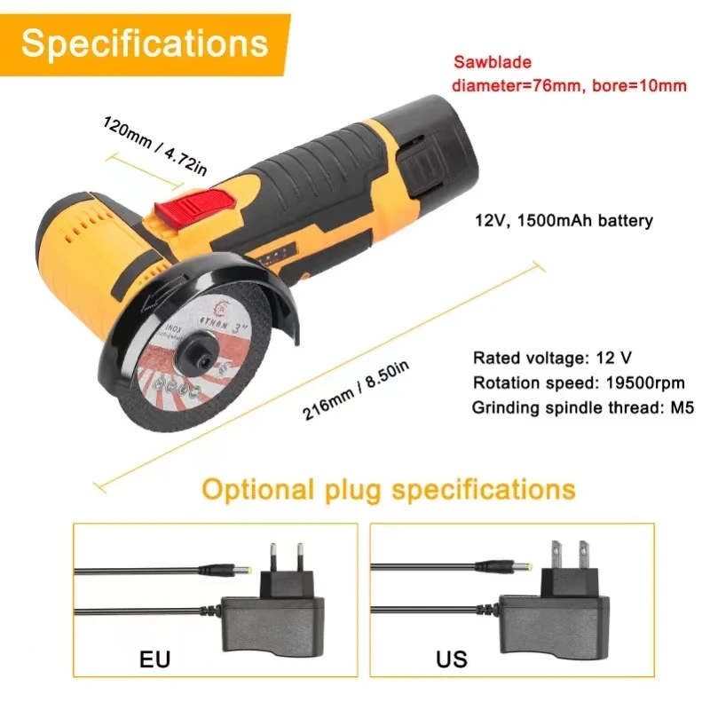 12V 19500rpm Angle Grinder with Battery Indicator Electric Grinding Cordless Mini Polishing Machine Diamond Cutting Grinder