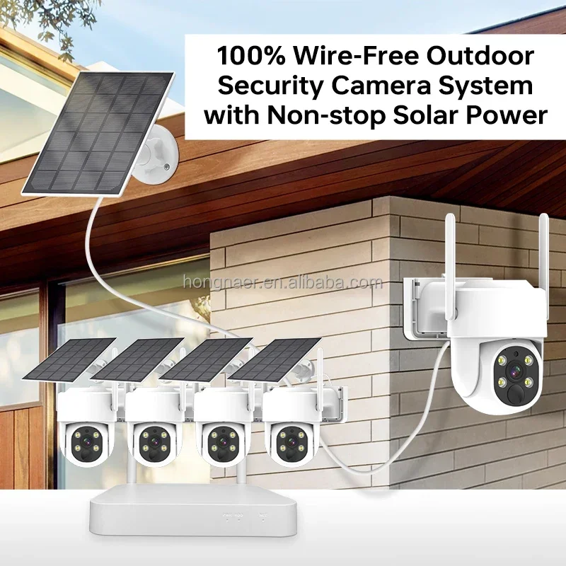 Kit de CCTV de 4MP, Panel Solar inalámbrico, sistema de cámara PTZ de seguridad, WiFi inalámbrico, cámara CCTV Solar para exteriores, sistema de vigilancia