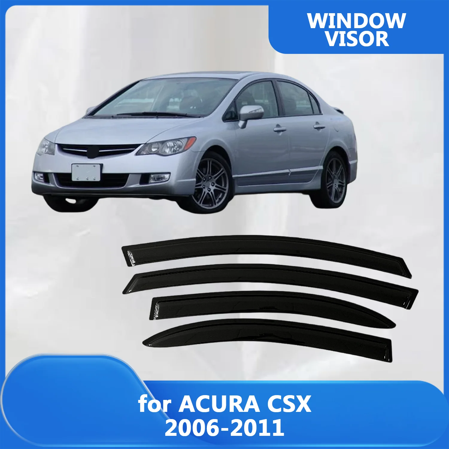 

Window Visor for ACURA CSX 2006 2007 2008 2009 2010 2011 Rain Guard Side Vent Deflector Weathershield Outside-Mount Tape On