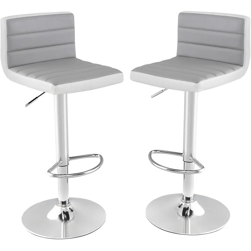 

Adjustable Bar Stools Set Of 2, Modern Swivel Pu Leather Bar Chairs With Back, Footrest, Counter Height Upholstered Barstools