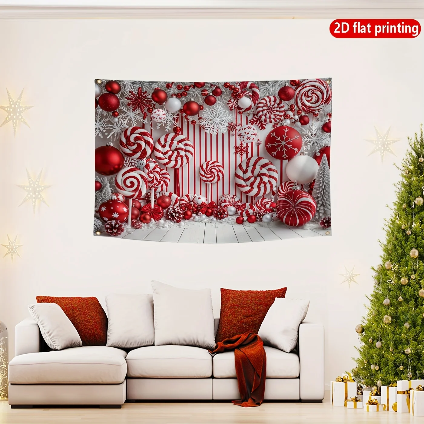 VIKAMA Christmas Candy Party Tapestry Living Room Feature Wall Children's Room Decor Christmas Party Room Decor