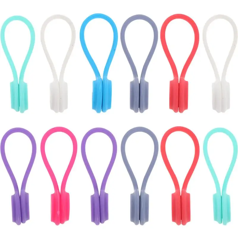 12Pcs Silicone Cable Ties Cord Colored Cable Organizers Magnetic Cord Keepers Home Cable Holders