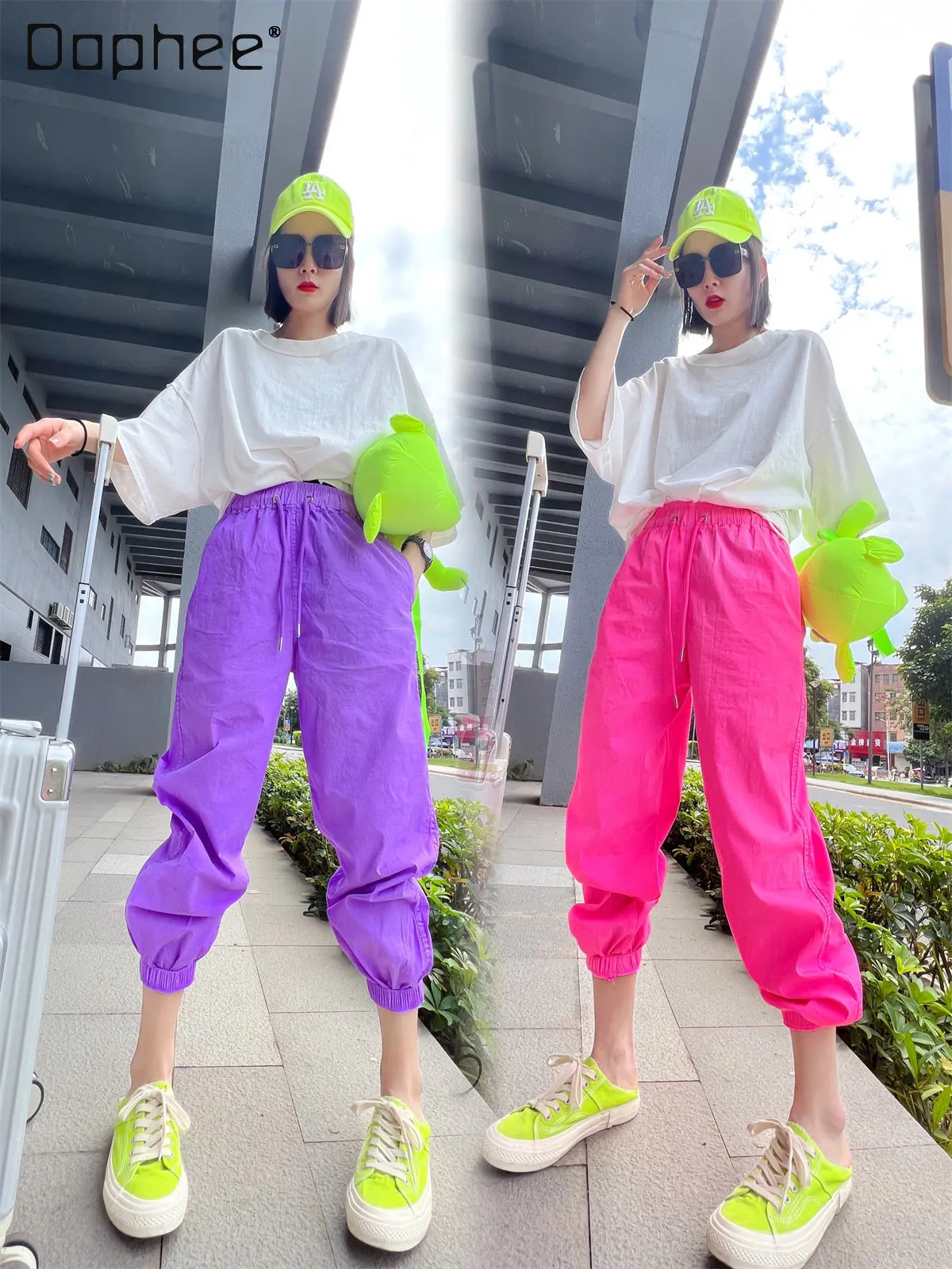 

Summer Thin White Loose Sliding Track Pants Female Student 2023 Spring New High Waist Ankle-Tied Cotton Casual Pants Women