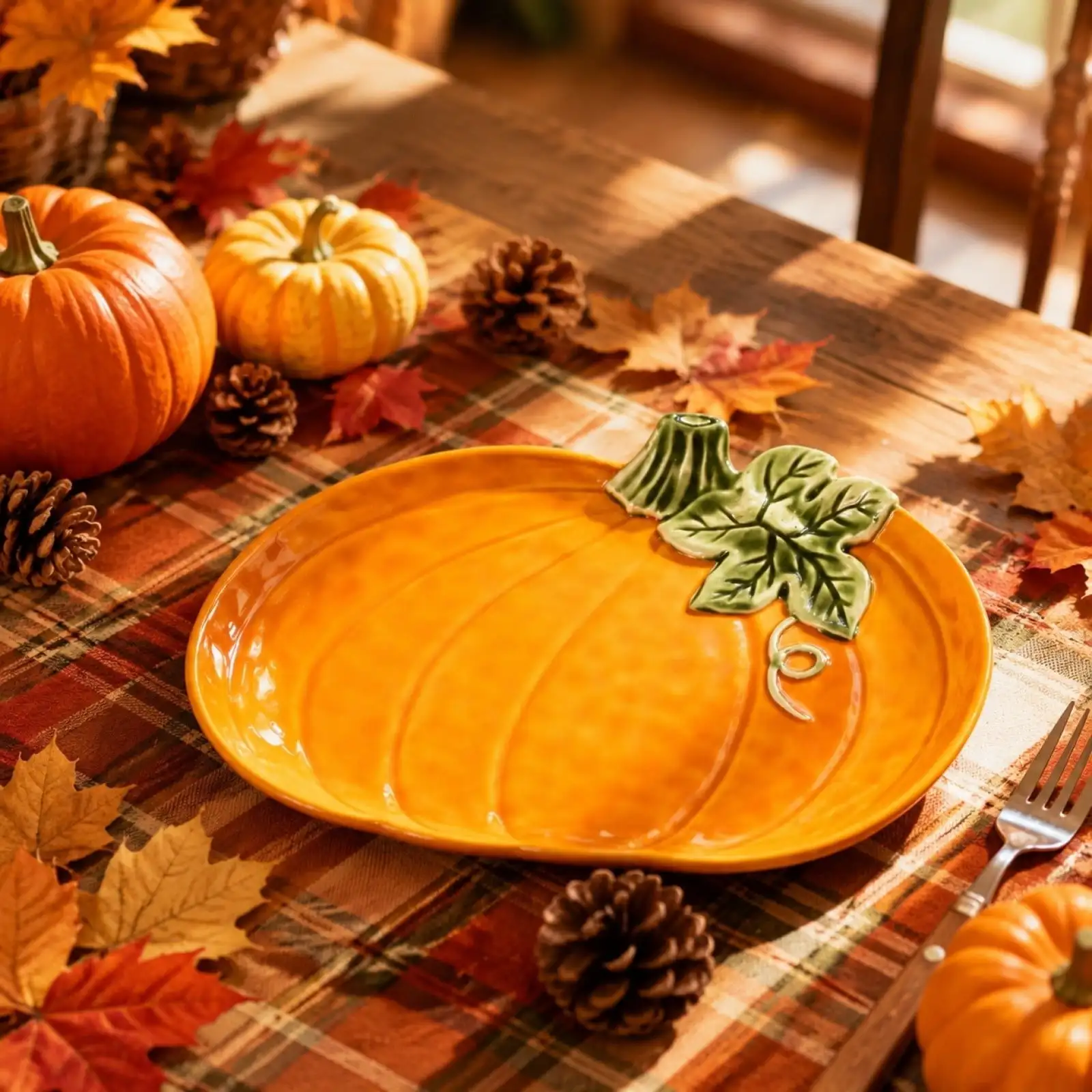 Pumpkin Shaped Plates Thanksgiving Serving Platter Fall Harvest Tray Decoration Salad Dessert Turkey Dish for Thanksgiving Party