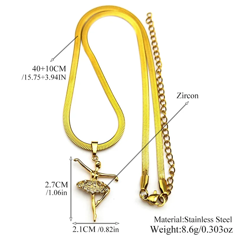 الباليه فتاة الفن سلسلة عنق للنساء الرجال الفولاذ المقاوم للصدأ الذهب اللون حجر الراين الرقص موضة الإناث قلادة المختنق مجوهرات