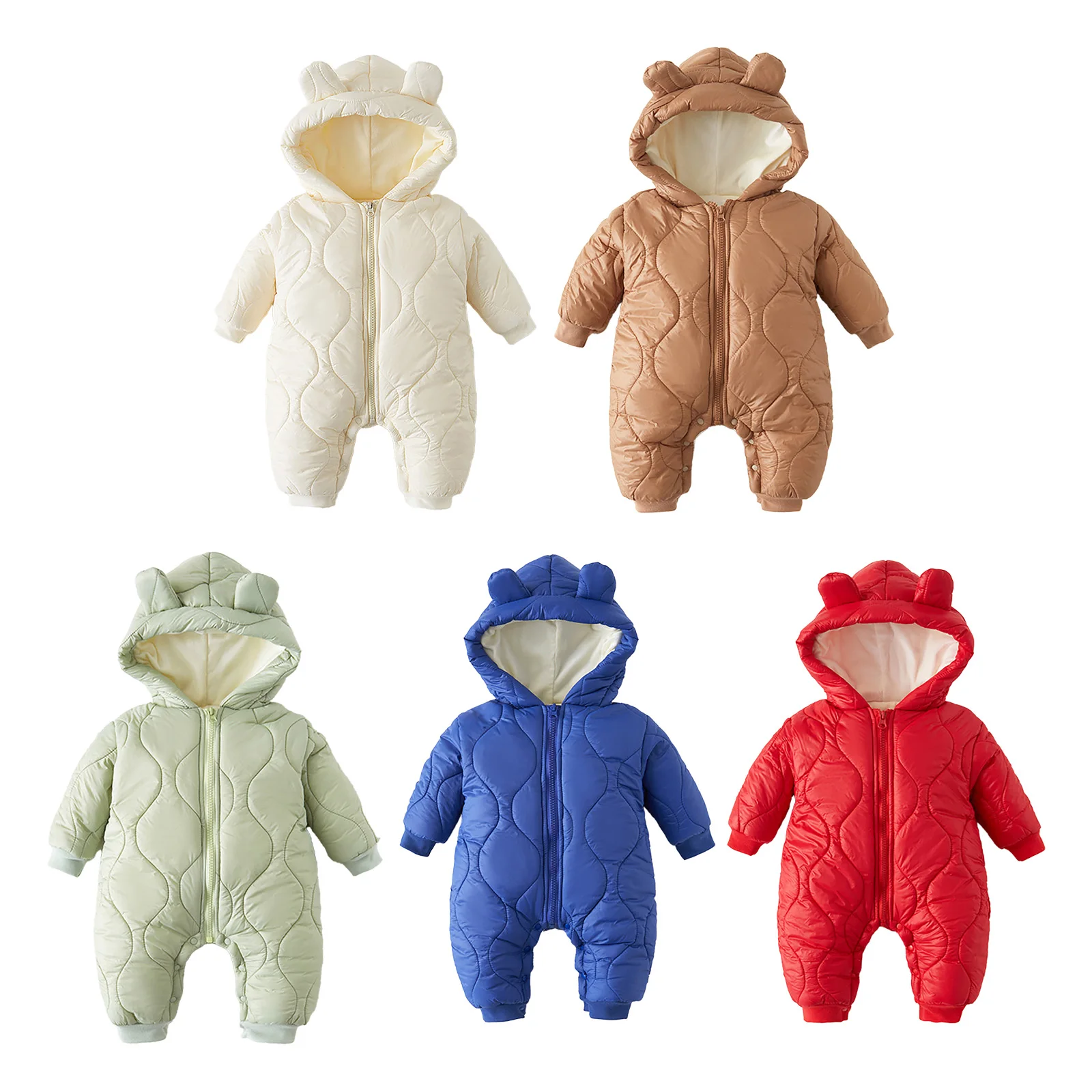 Infant Baby Boys Girls Winter Clothes Cute Solid Color Hooded Romper Long Sleeve Zipper Button Jumpsuit Warm Coat Outerwear