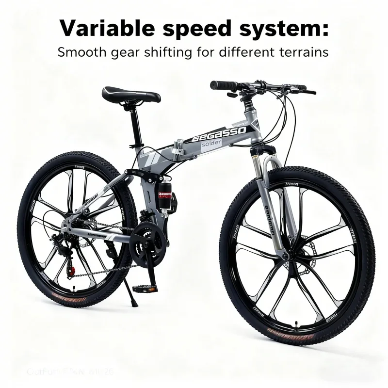 

Adult Folding Mountain Bike High Configuration Ten Blade Wheel Gray Variable Speed Soft Tire Cross-Border Wholesale