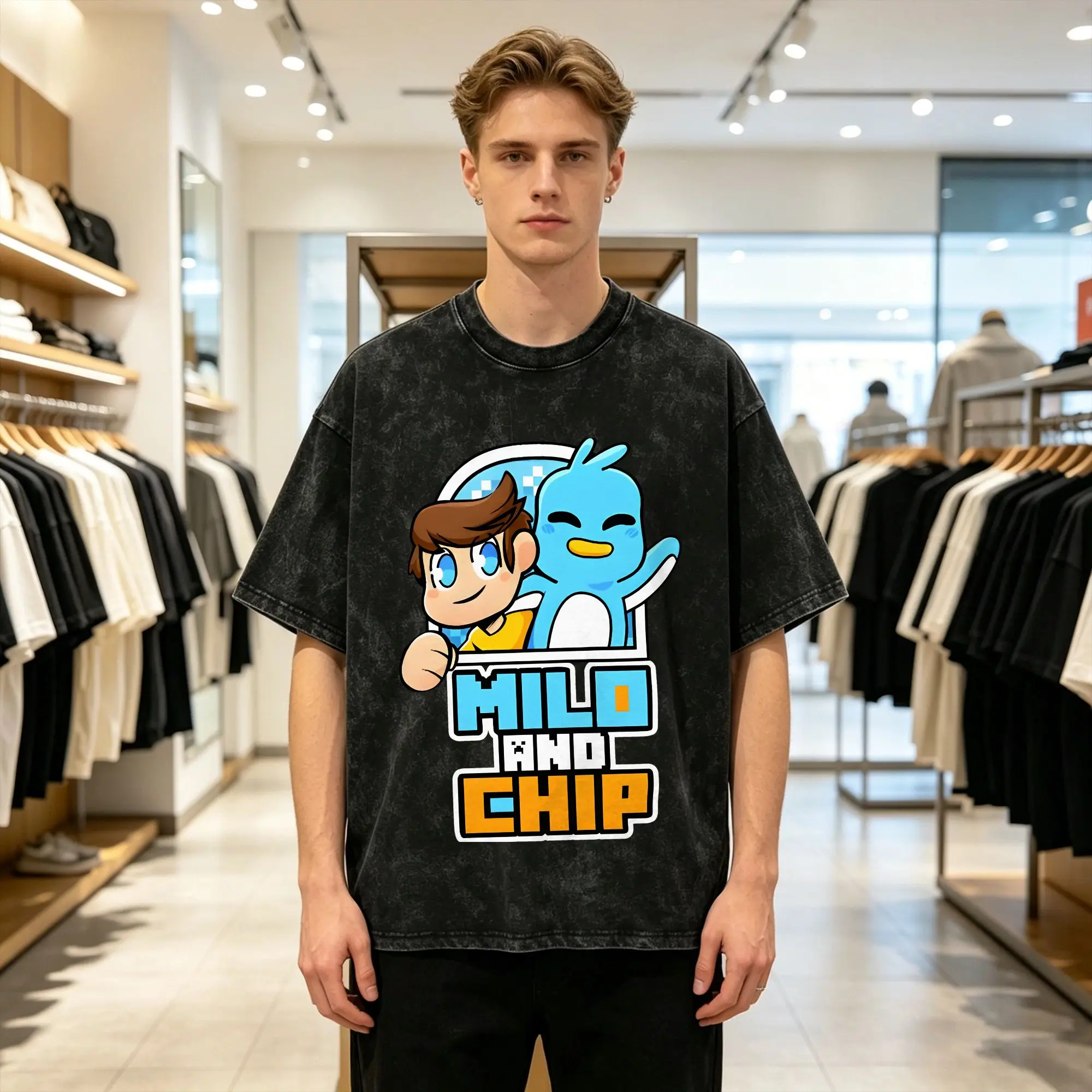 Men T-Shirt Milo And Chip Washed T Shirts Popular  Summer Tee Shirt Vintage Print Casual Clothing Gift