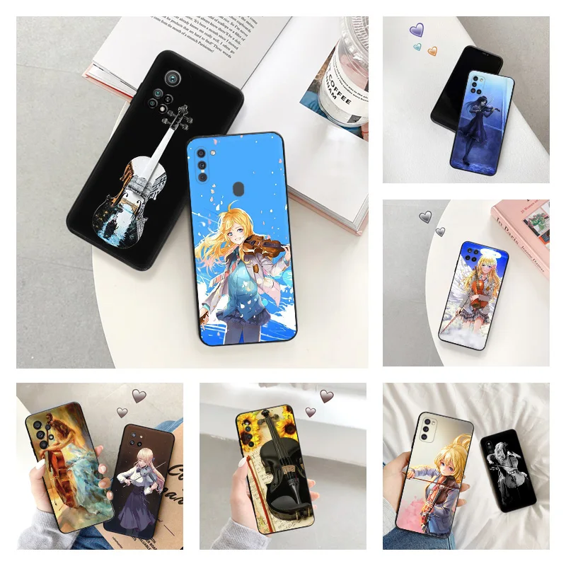 Phone Case for Samsung A40 A51 A52 A53 A54 A71 A72 A73 A74 A41 A42 A31 A32 A33 A34 Cello Violin Girl Soft Black Silicone Cover