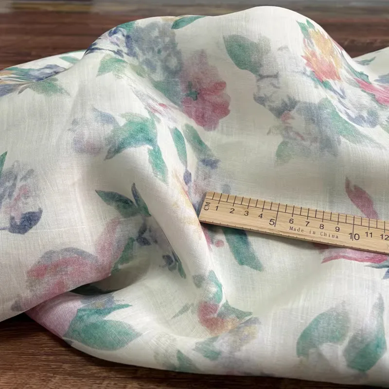 

Высококачественная новая ткань из рами с цветочным принтом, модная ткань для платьев и одежды, 1 ярд.
