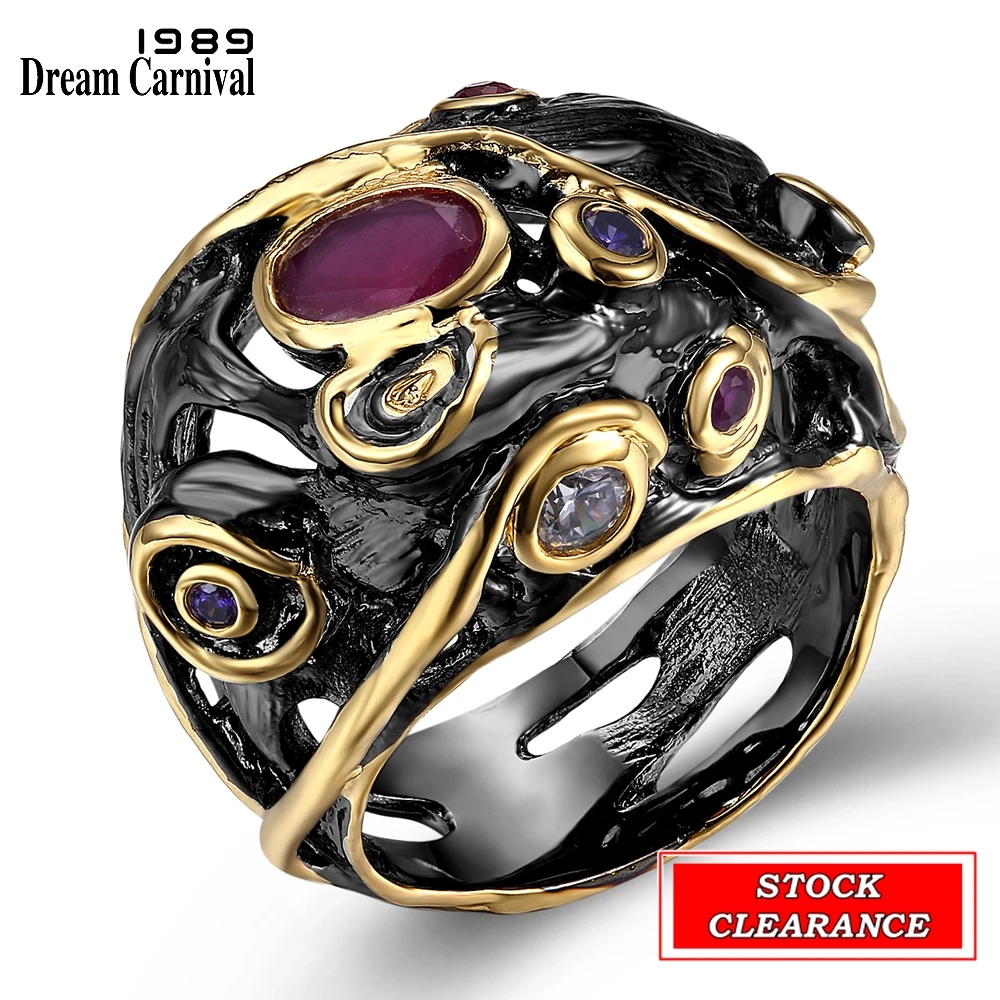 DreamCarnival1989 Gothic Women Rings Stock Inventory Clearance Great Bargain Price Limited Quantity Black Gold Color Gift