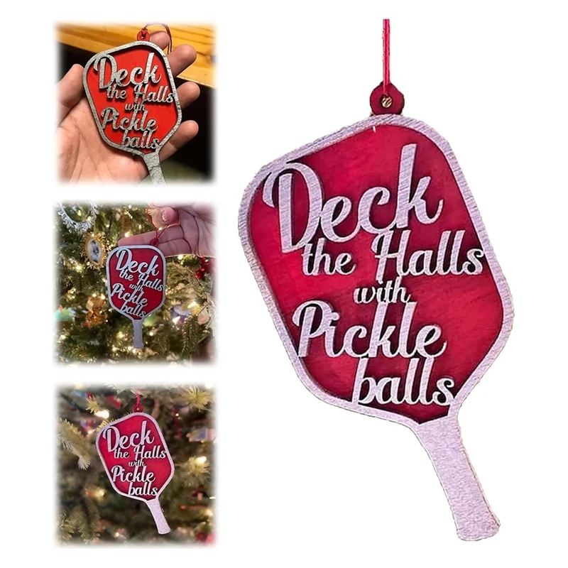 Pickleball Christmas Ornament, Deck The Hall With Pickle Balls Red Paddle, Hanging Tree Accessories