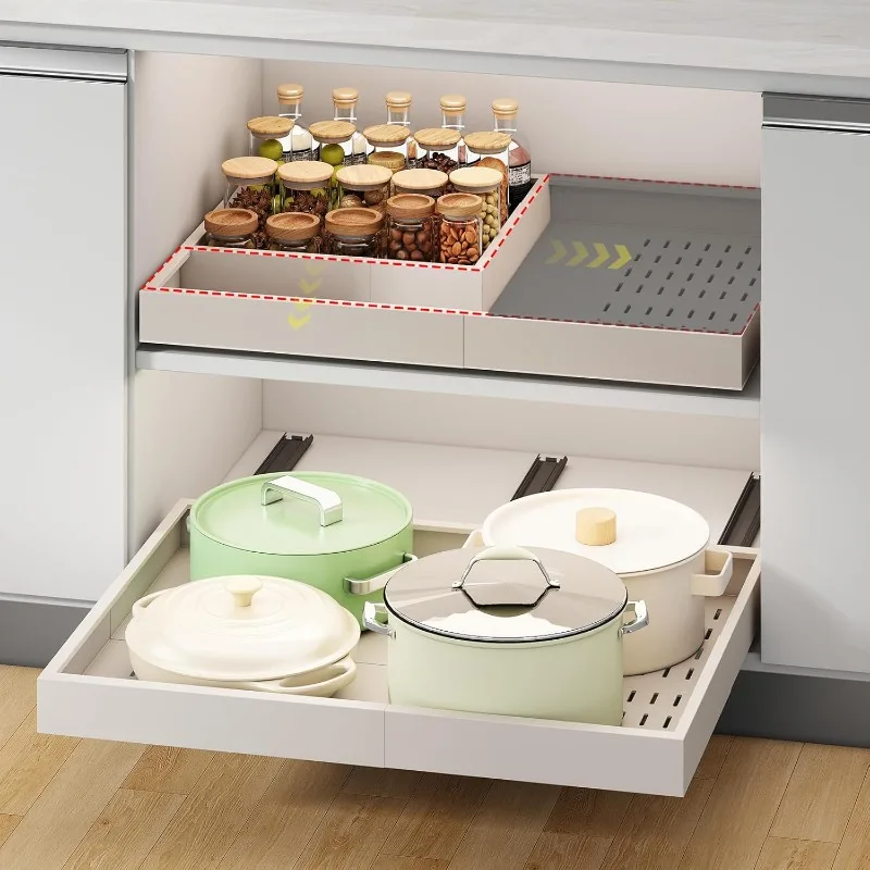 

Pull out Cabinet Organizer,Width (11"-16") and Depth (17"-24") Expandable With 3 Rails,No Drill Adjustable Slide out Drawers
