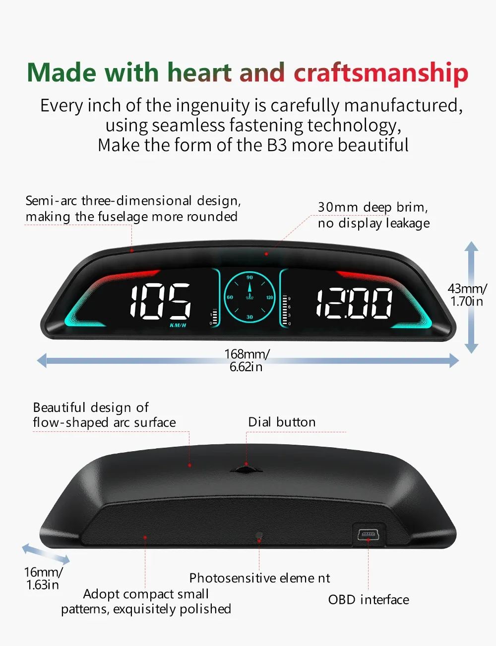 G3 GPS / B3 OBD HUD Digitaler Auto-Tachometer Head-Up-Display Zubehör Auto-Drehzahlmesser Wassertemperaturmesser Smart Gauge – Detail 6