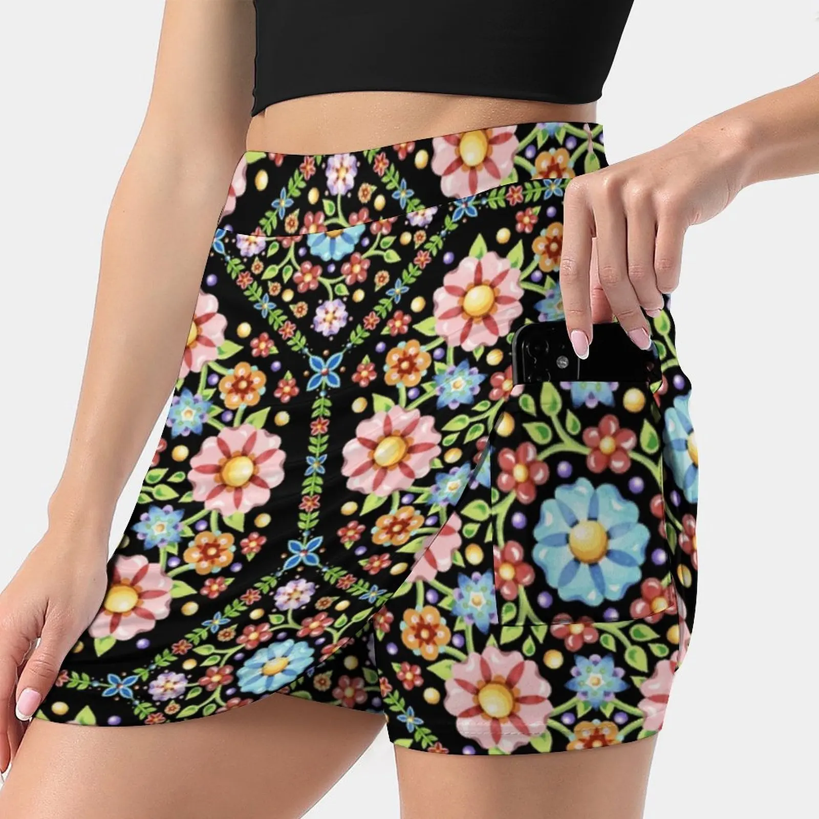 Millefiori Floral Flower Crown Women's skirt Aesthetic skirts New Fashion Short Skirts Bohemian Folkloric Romany Gypsy Caravan