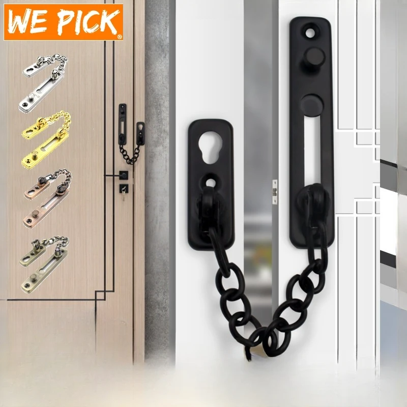 Door Chain Lock Stainless Steel Security Chain Guard Spring Anti Theft Press Heavy Duty Slide Catch Latch Screw Guard Accessorie