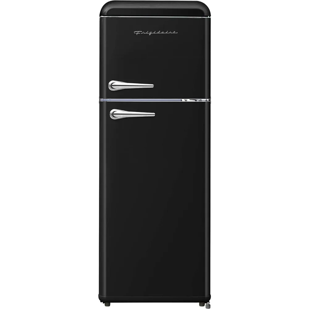 

EFR756-BLACK EFR756, 2 Door Apartment Size Retro Refrigerator with Top Freezer, Chrome Handles, 7.5 cu ft