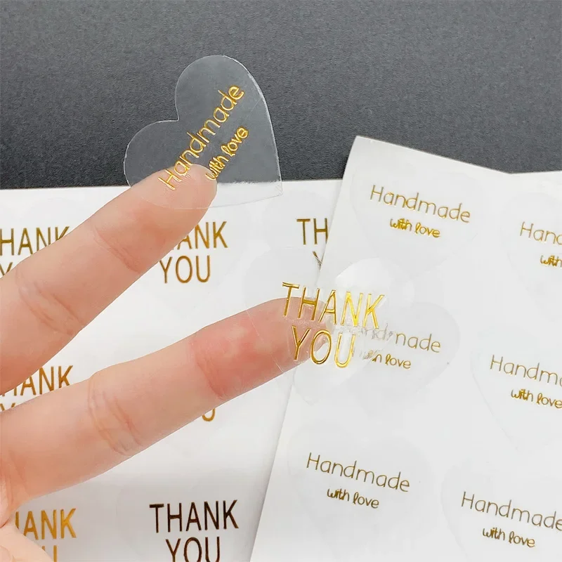 100pcs/pack Gift Sealing Sticker Sticker Transparent With Heart Thank You For Party Wedding Gift Packing Stationary