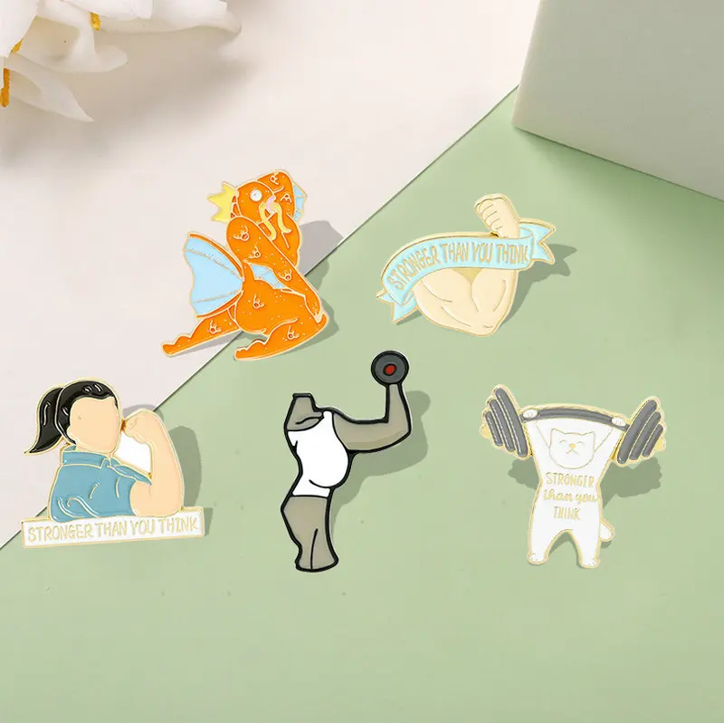 Personalizado Fitness Broche Músculos Fortes, Emblema De Lapela, Saco De Jóias Dos Desenhos Animados, Presente Para O Miúdo, Amigo Estilo De Vida Saudável, Esmalte Pins