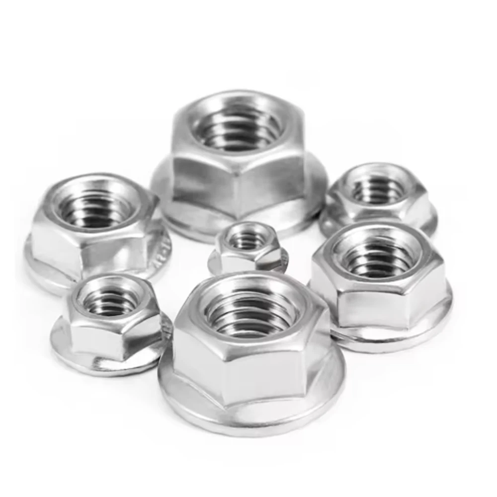 10/25pcs Flange Nuts, M3 M4 M5 M6 M8 M10 M12 Serrated Hex Flange Lock Nuts, 304 Stainless Steel, Plain Finish