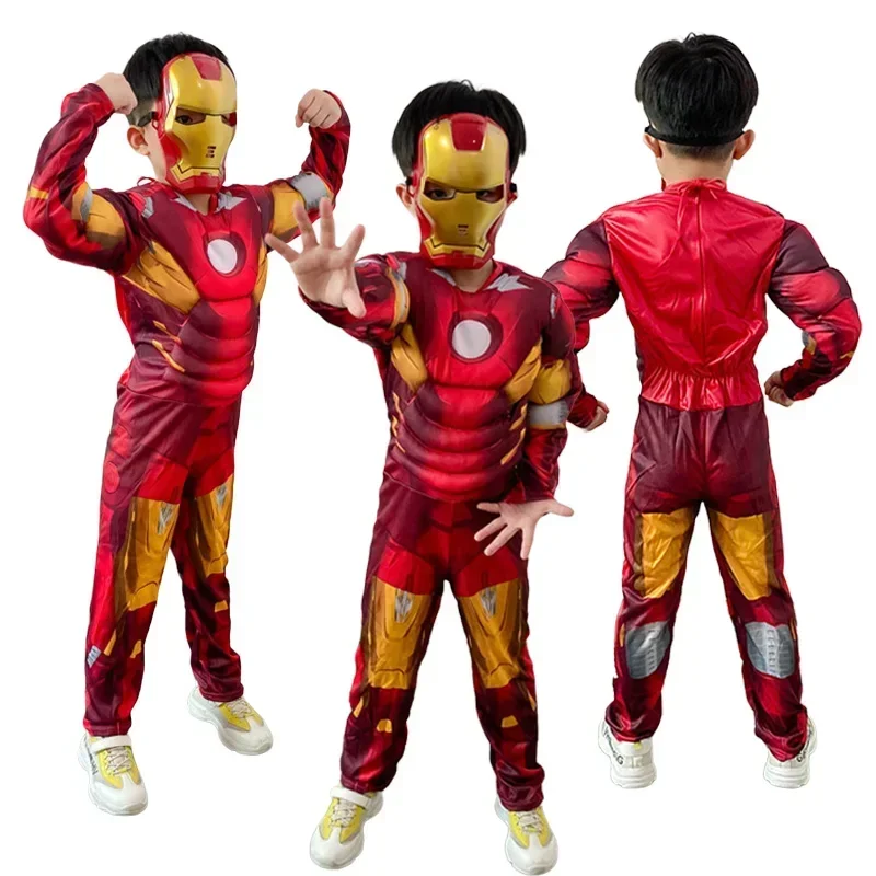 Kostium dla dzieci Iron and Man Muscle Superbohater Iron Man Kostium Cosplay Kombinezon Maska Rękawiczki Halloween Urodziny Body dla chłopca Gif