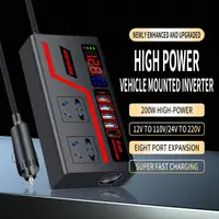 Inversor de coche Universal 200W de alta potencia DC 12V/24V a 220V adaptador de corriente pantalla Digital multifunción