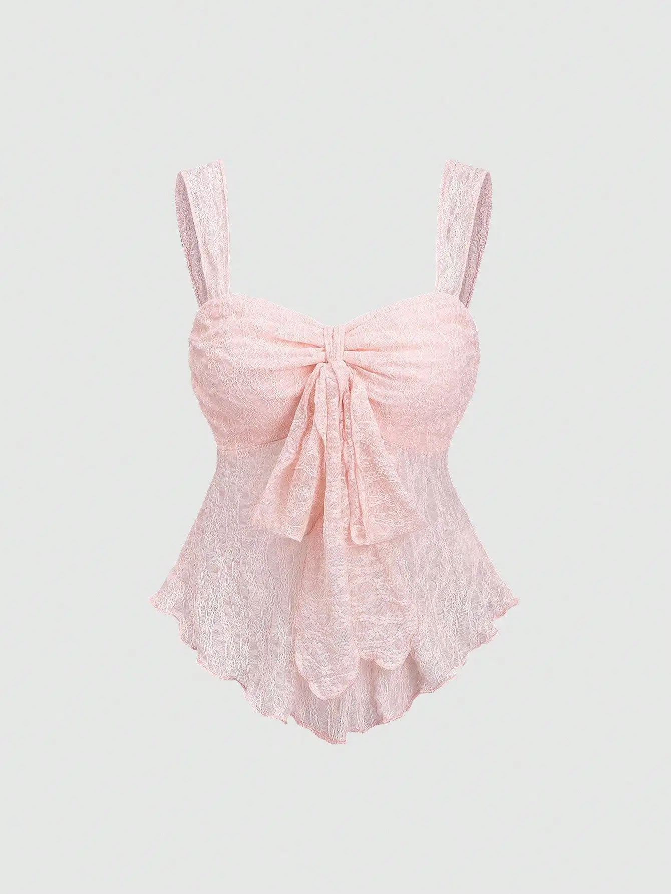 

Pink Lace Bow Front Peplum Crop Top with Thin Straps
