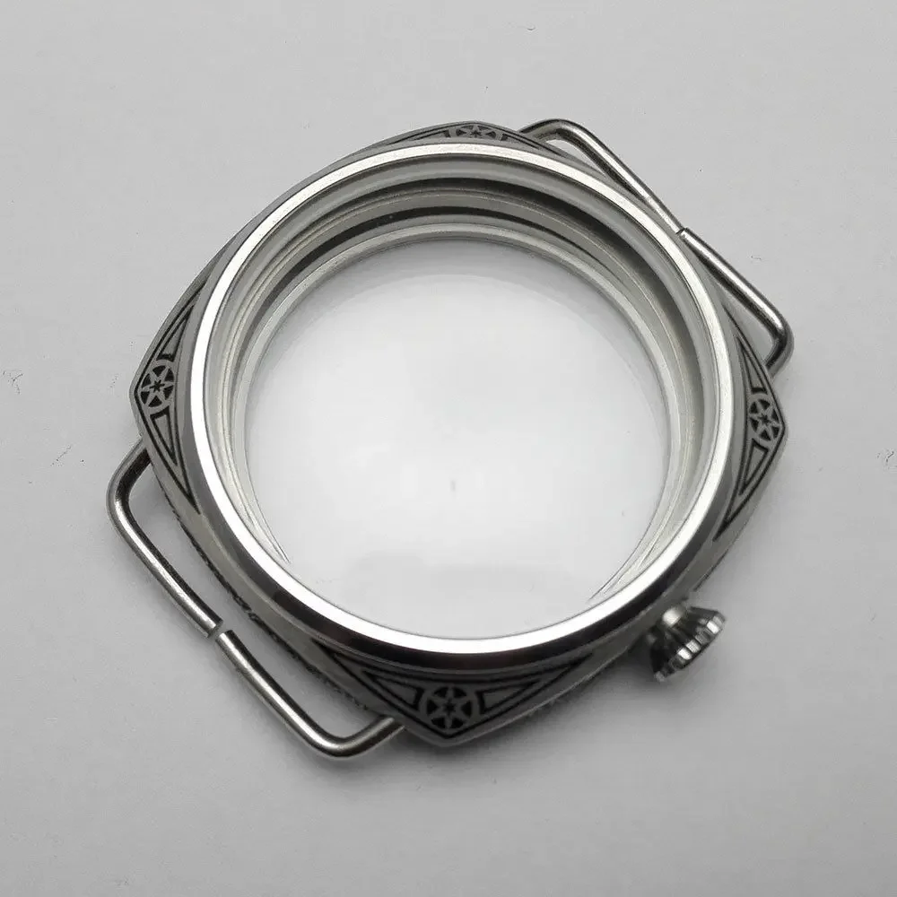 47mm Watch case 604 style Carving pattern 316L stainless steel Mineral glass For refitting Mechanics watch ETA6497 6498