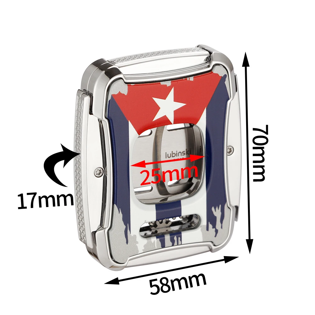 LUBINSKI Lighter Cigar Cutter Metal Flag Pattern 1 Jet Lighters With Cigar V Cutter Punch Smoking Tool Tabacco Guillotine