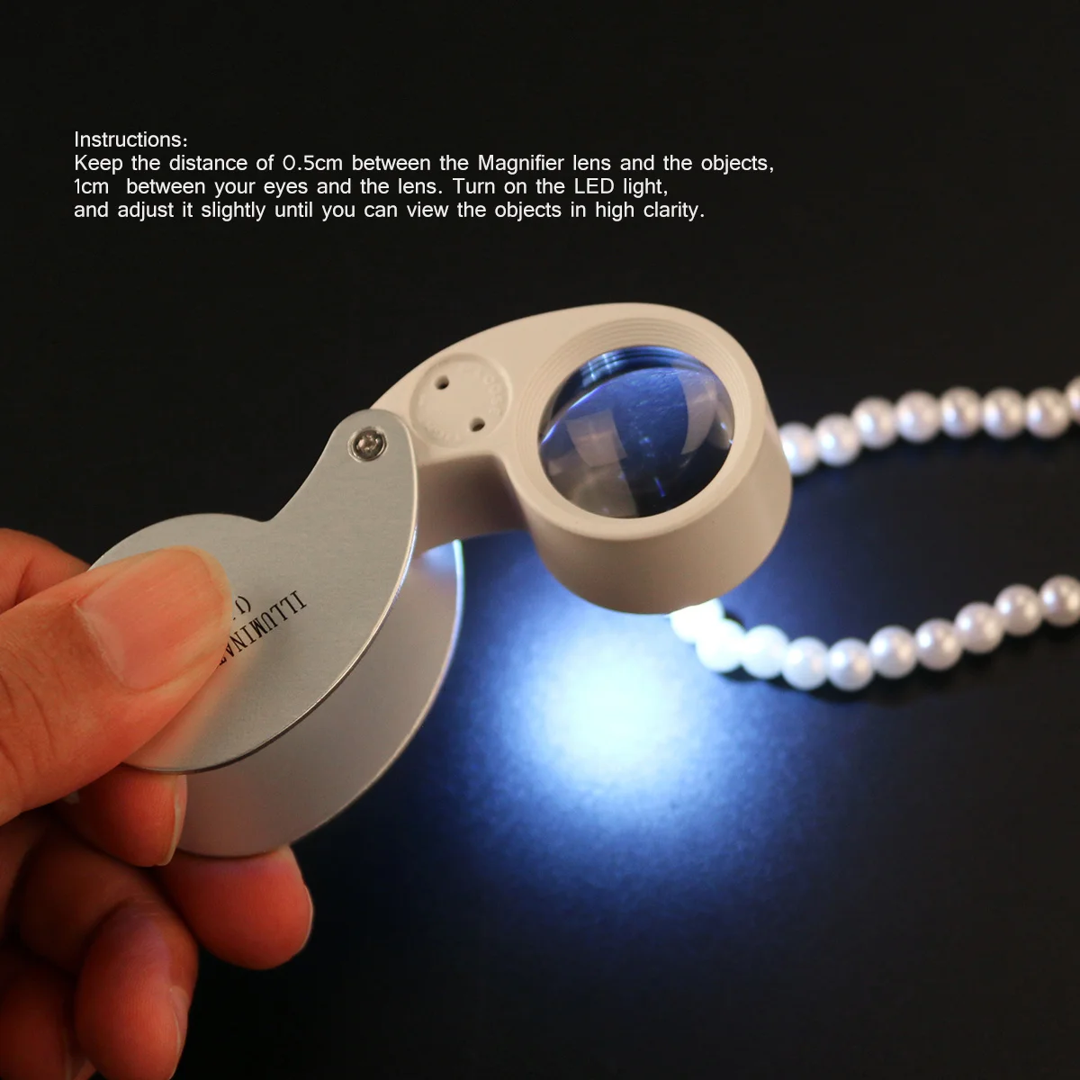 

Portable Folding 40X 25Mm Metal LED Jewelry Magnifier Loupe Diamond Inspection Illuminated Magnifying Glass for Watch Repair