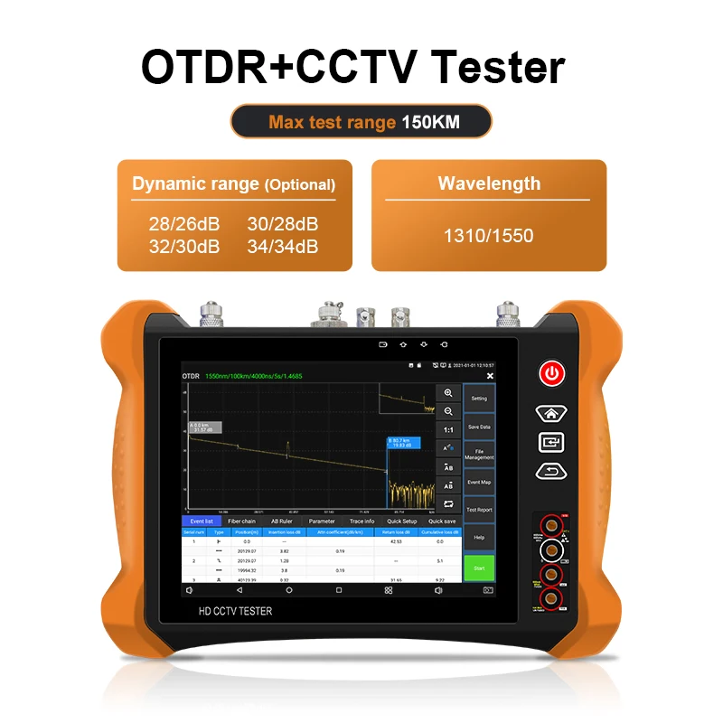 WANGLU Dual wavelenght 1310/1550 Multifunction OTDR+CCTV Tester fiber optical test DMM OPM VFL cable tester SOR analisis test