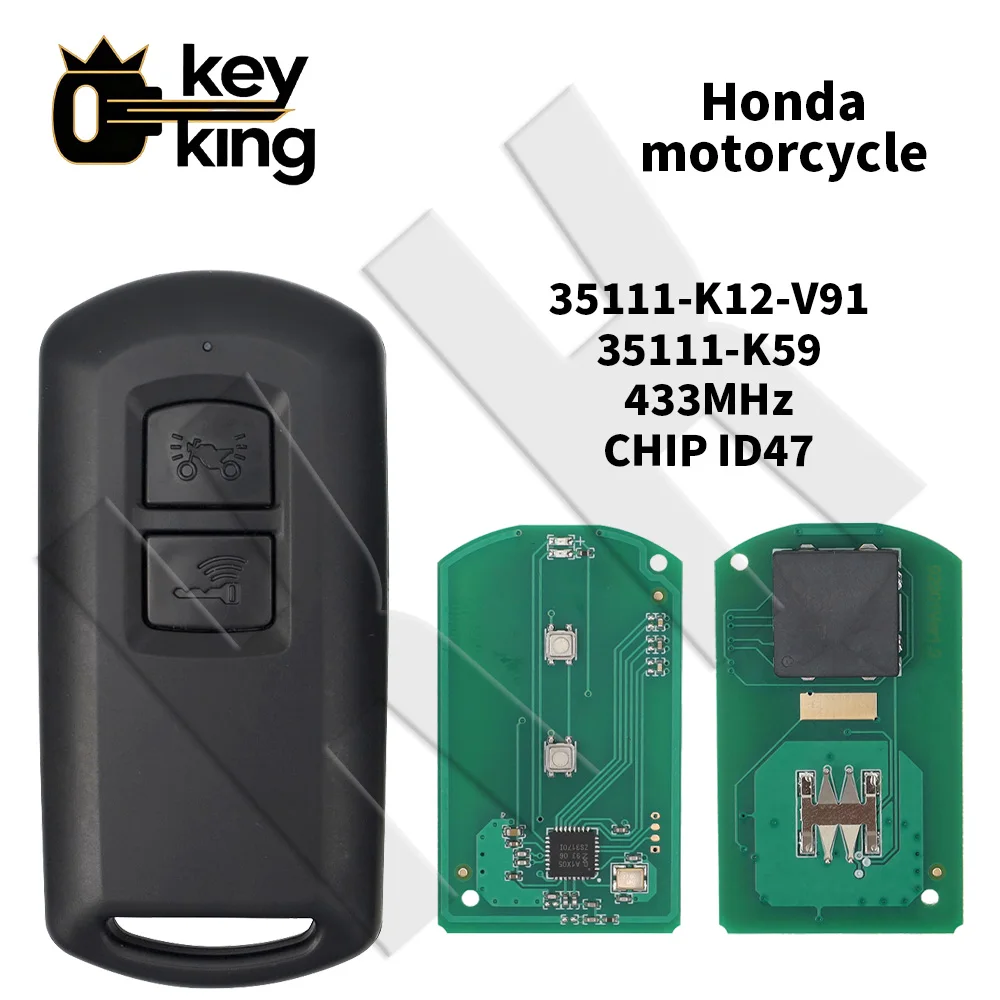 KK 2 Button Motorcycle Smart Remote Key Fob 433MHz ID47 Chip OE 35111-K12-V91 35111-K59 For Honda Motorcycle Keyless Go