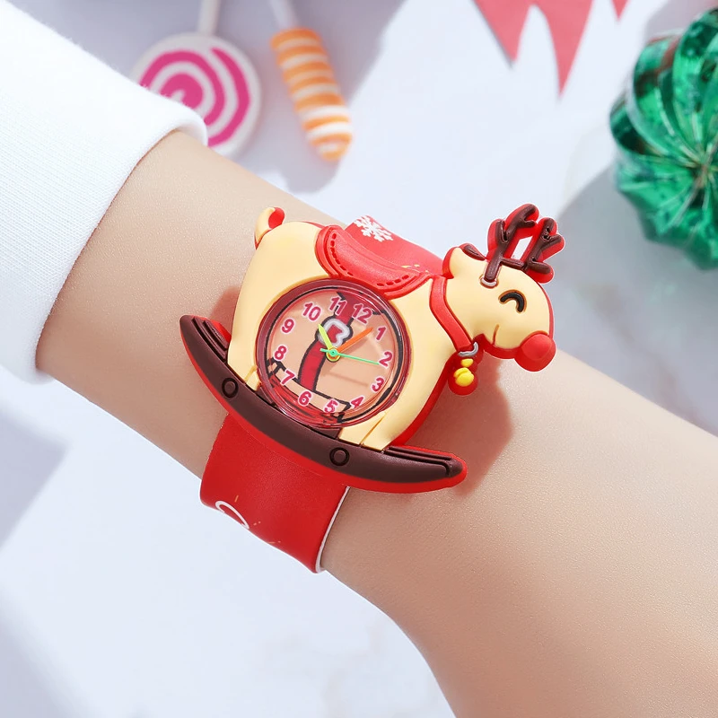 Jam Tangan Anak-anak Kartun Baru Mainan Santa Klaus Rusa Manusia Salju Dekorasi Pohon Natal Jam Tangan Anak-anak Hadiah Natal Anak Laki-laki Perempuan